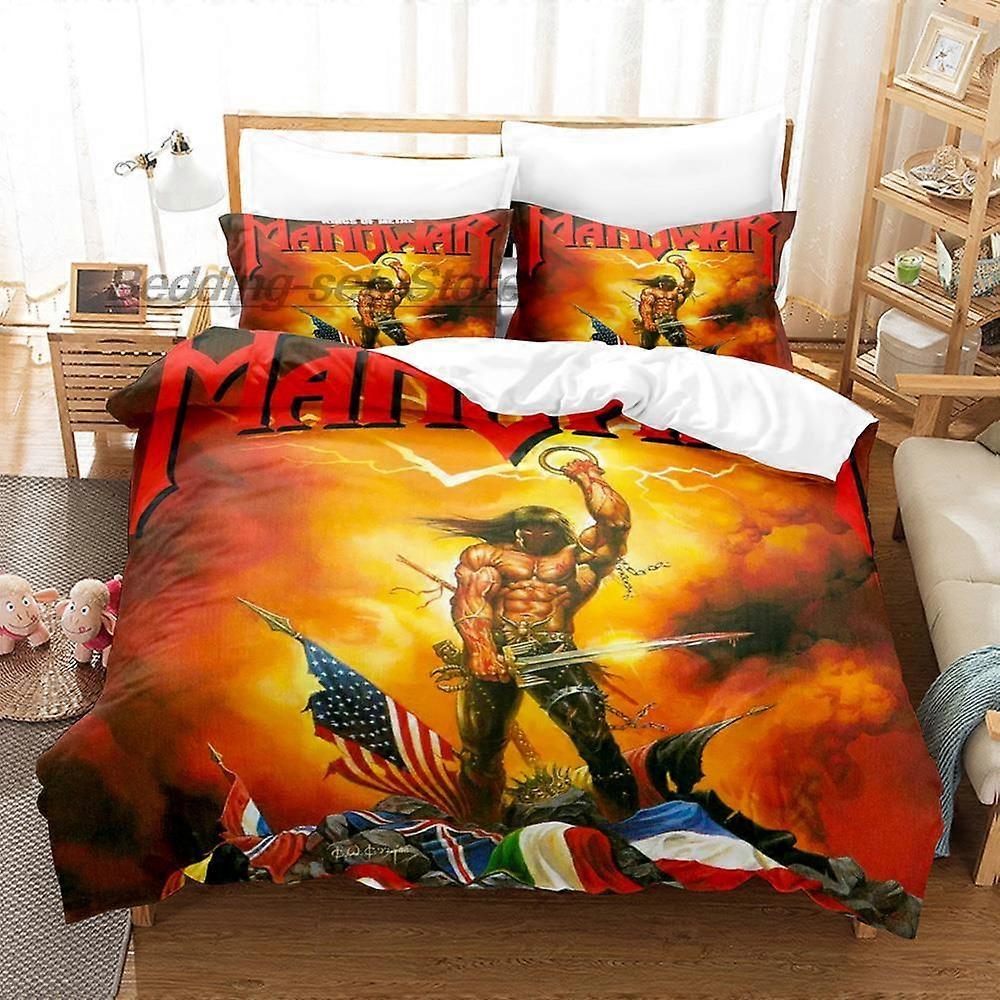 a4523 Lençóis Manowar Conjunto de Cama Conjunto de Cama Aldult Kid Quarto Conjuntos de Capa de Edredão Hip Hop Conjunto de Cama de 3 Peças (1 Capa de Edredão + 2 Fronhas) Cama Sh