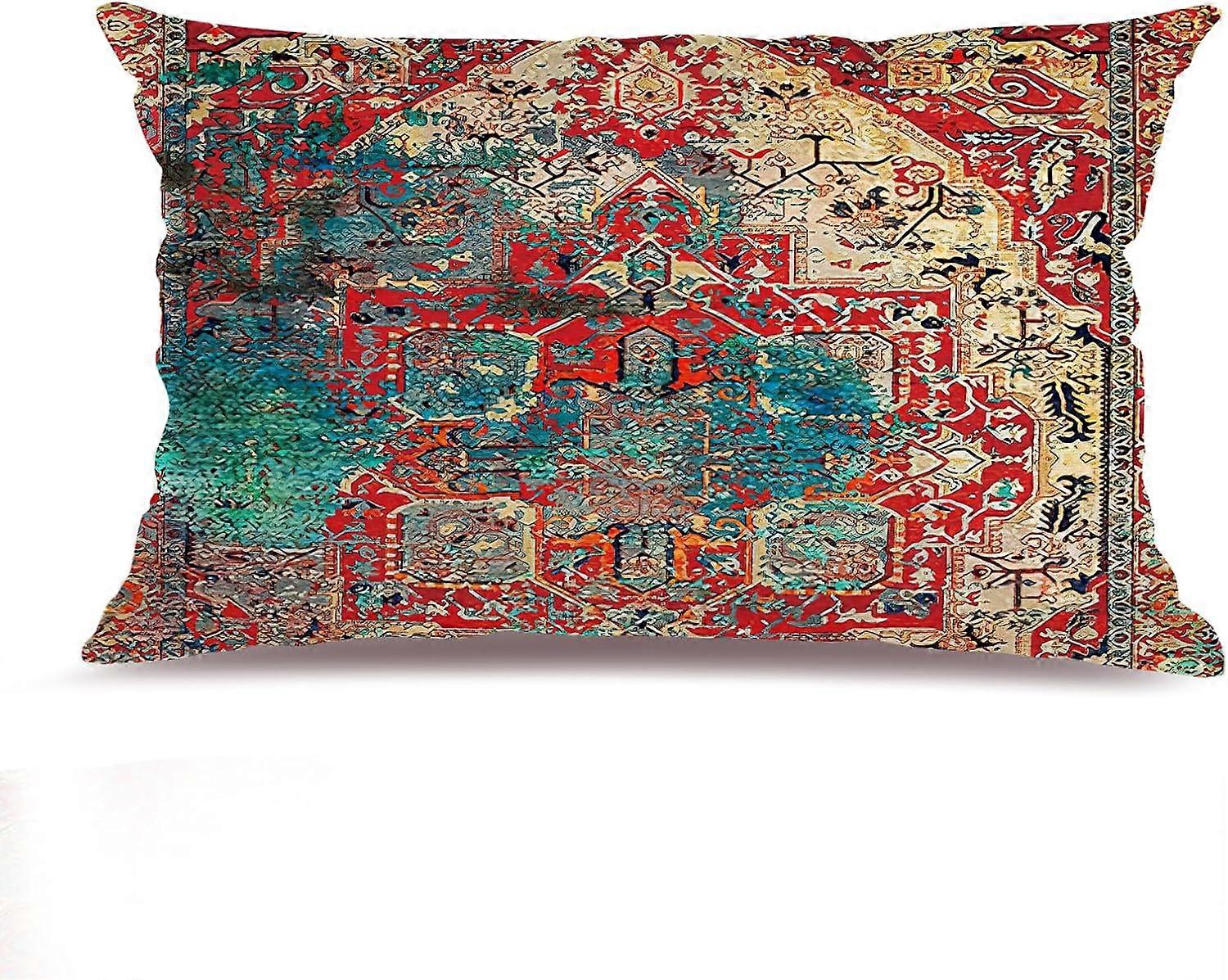 Boho Red Throw Pillow Covers 12x20 inch, Bohemian Carpet Double Sided Pattern Soft Plush Cushion Cover for Couch Sofa Bed Decorative, Only Pillowcase