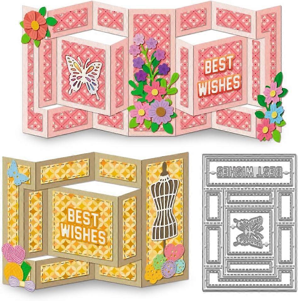 3D Greeting Card Cuts for Crafts Rectangl Card Frame Metal Cutting Dies Stencils Blessing Words Metal Embossing Stencil Cutting Template for DIY Scrap