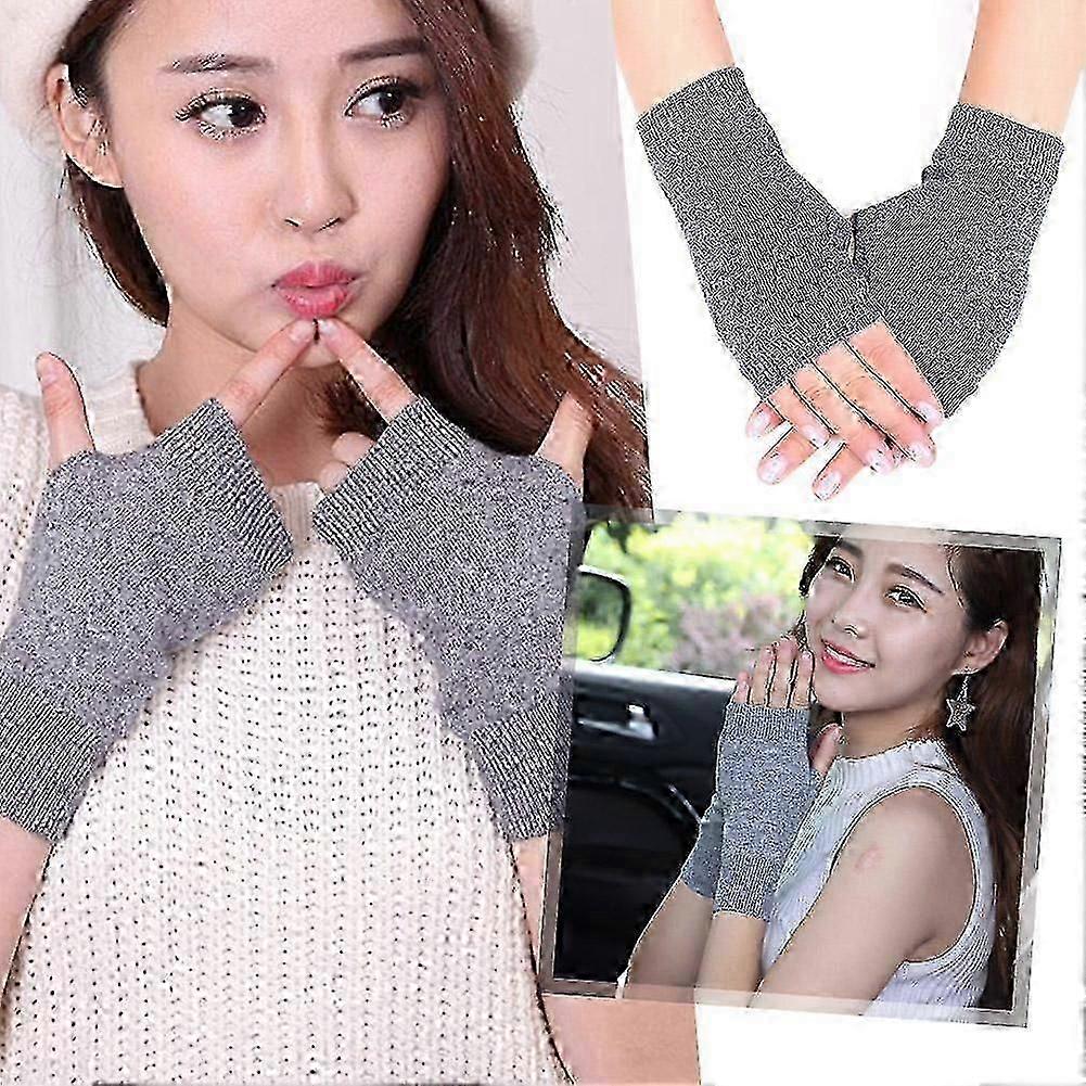 Stickade halvfingerhandskar, korta stilar för studenter, vinterbomullshandskar