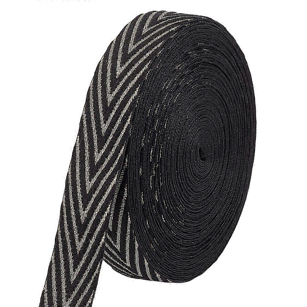 15M Polyester Metallic Herringbone Ribbon Gold Black 1 inch(25mm)