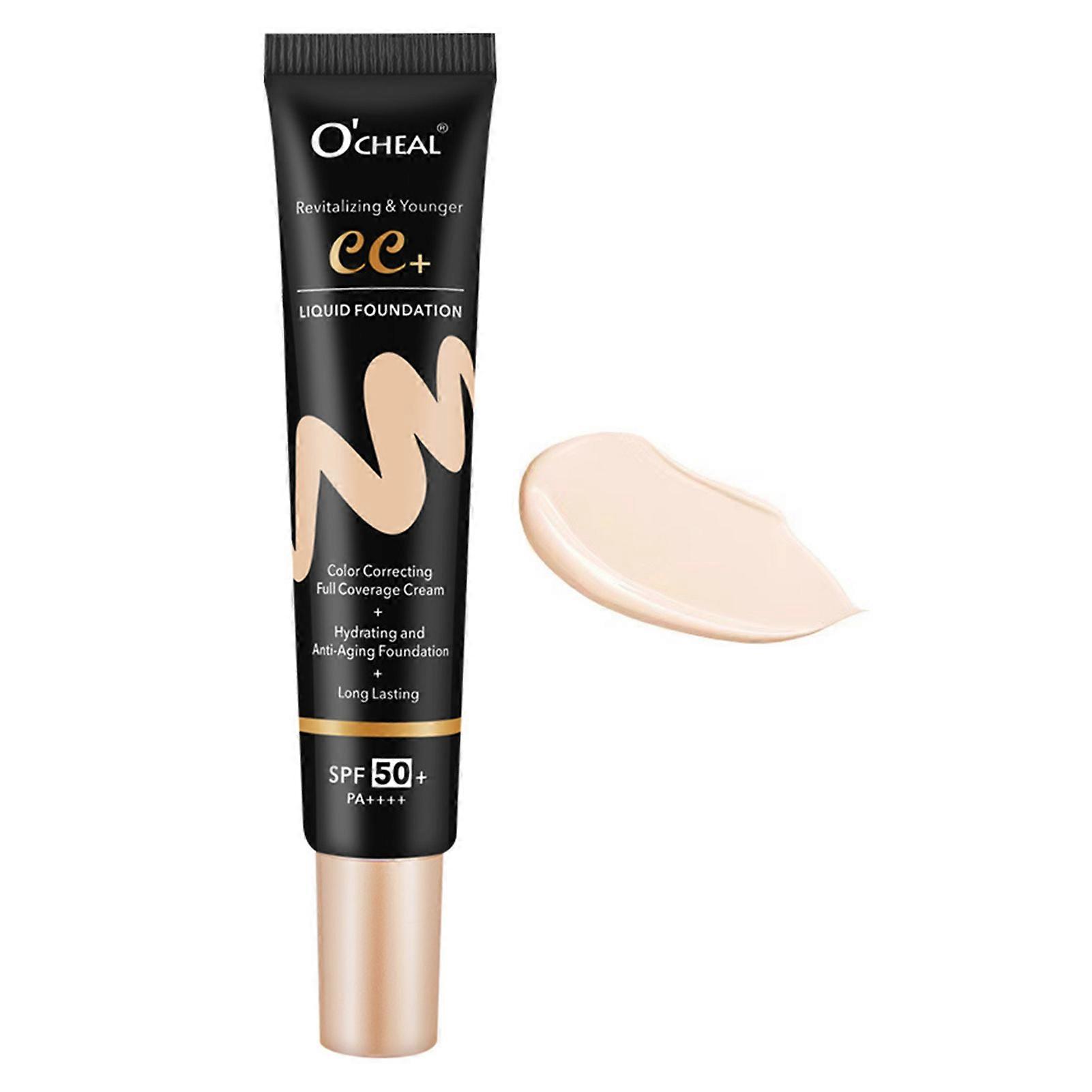 CC Cream with SPF 50+, Hydrating Color Correcting Cream Full Coverage Lightweight Powder Foundation, Avoid Sun Damage