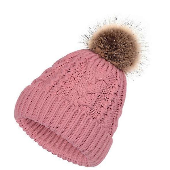 Big Hairy Ball Beanie Hat Double Layer Warm Twist Pattern Knit Cap 