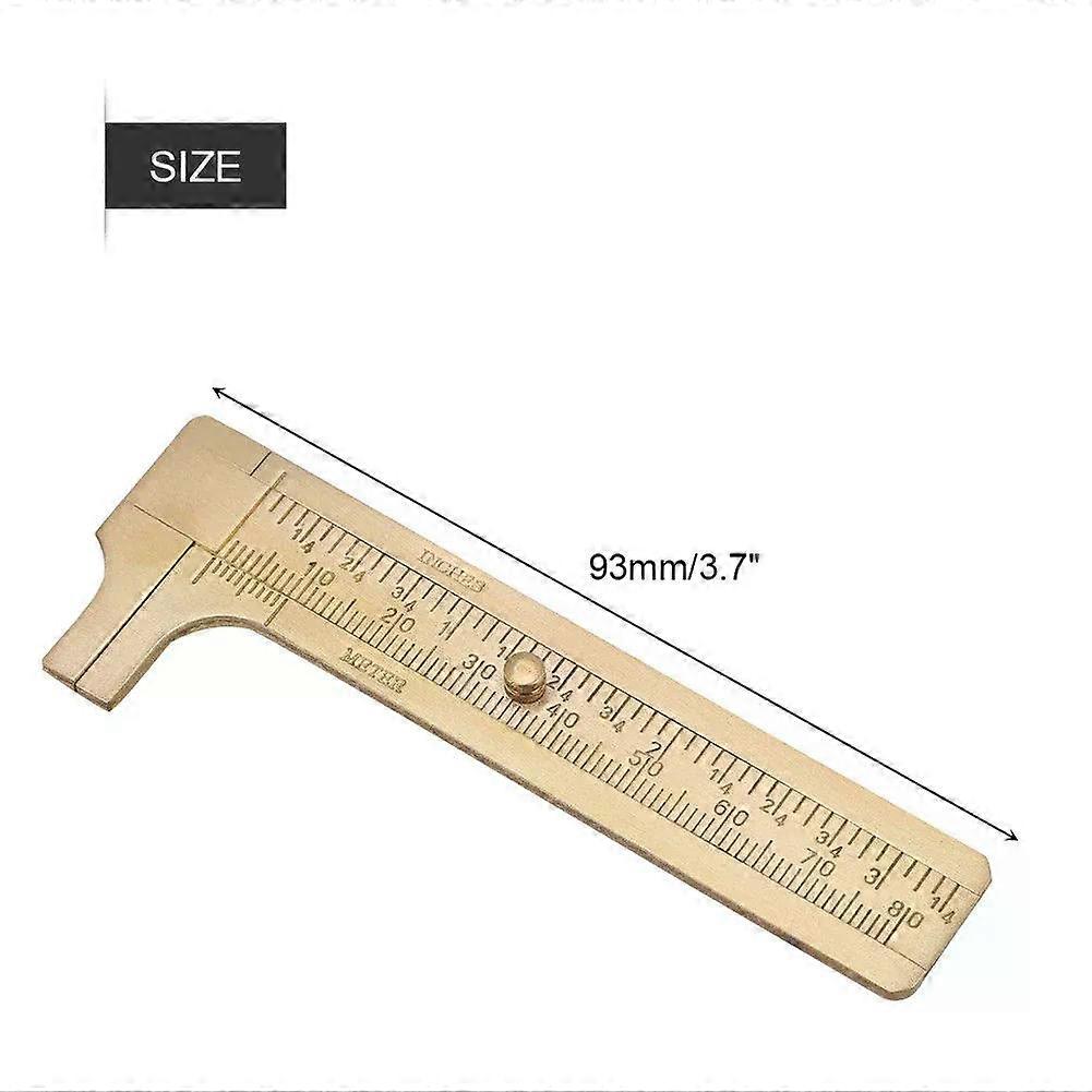 Mini Vernier Caliper Ruler Copper Double Scale Millimeter / Inches 80/100mm Sliding Gauge Vernier Caliper Ruler Measuring Tool