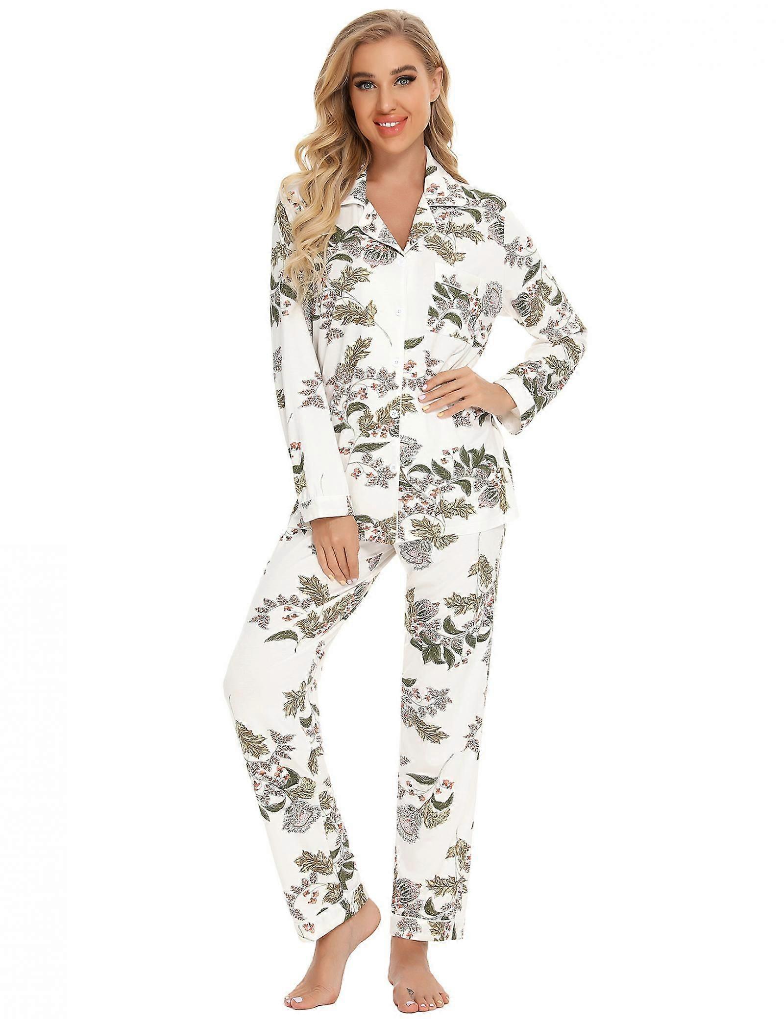 Pajamas for Women Soft Button Up Pajama Set Long Sleeve Shirt and Pajama Pants Lounge Sets Christmas style,L