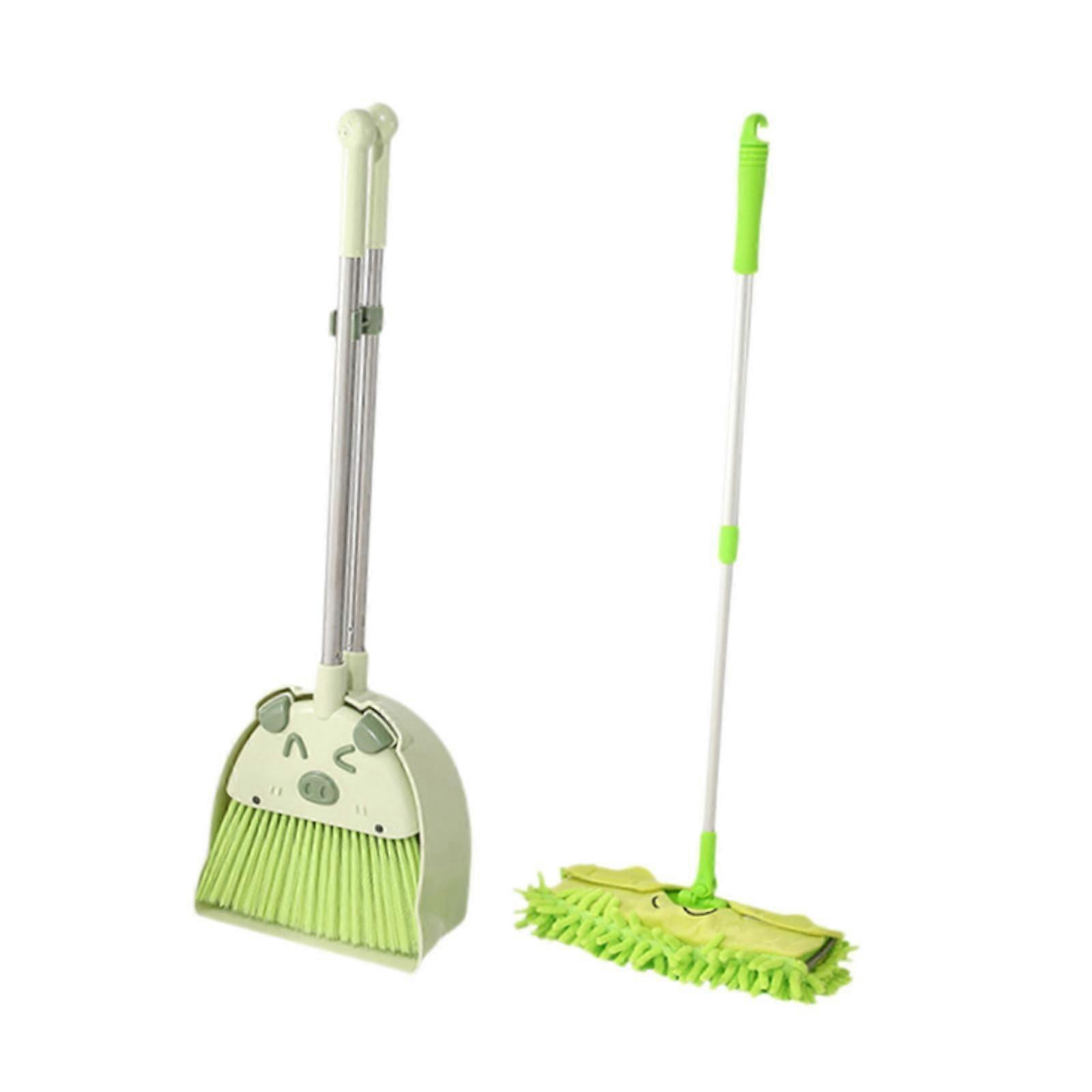 3 Adet Mini Süpürge Faraş Paspas Çocuk Temizlik Oyuncak Seti Yaş 3-6 Yaş Haki için