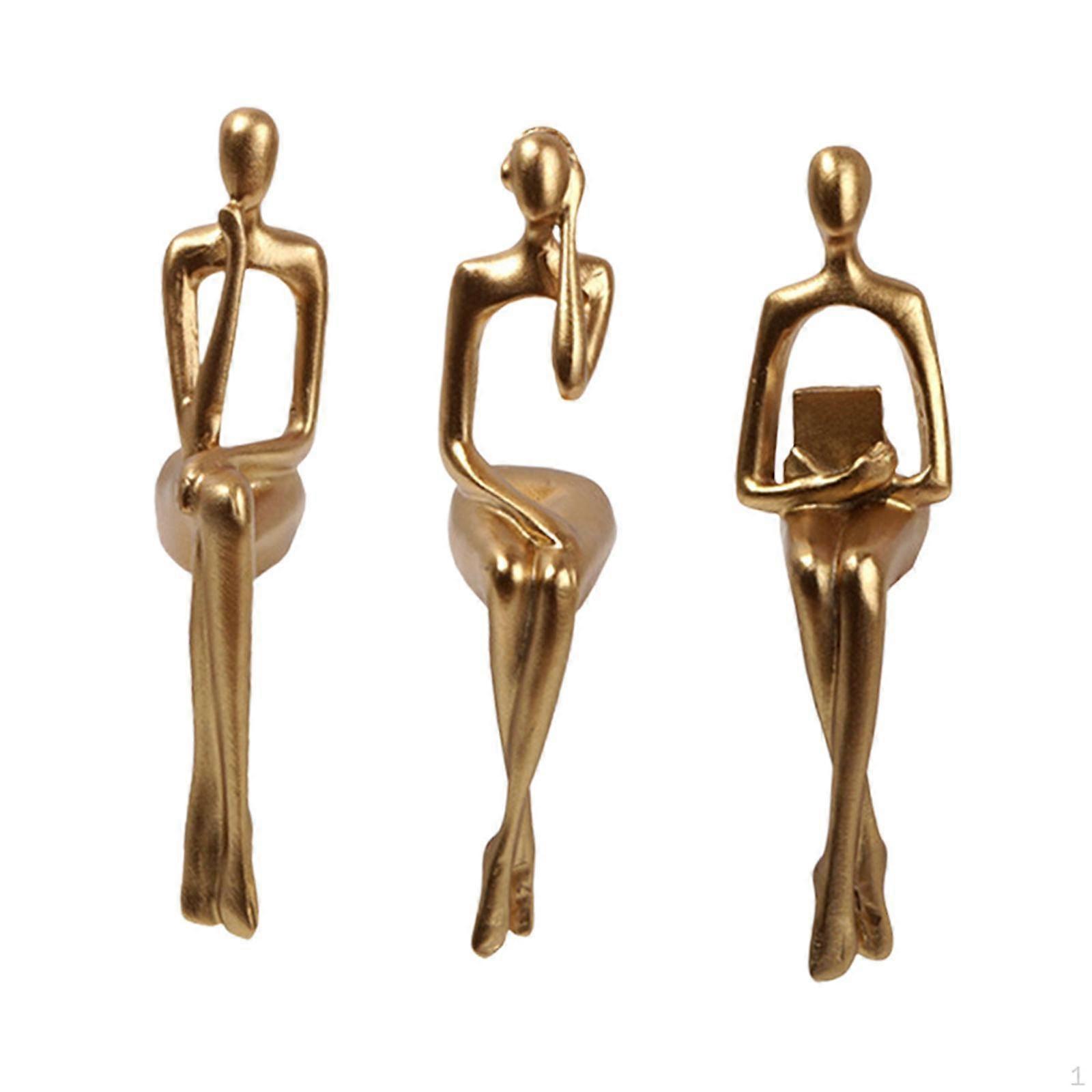 3 Pieces Modern Sitting Thinker Sculpture Abstract Art Collectible Resin Statue Figures for Home