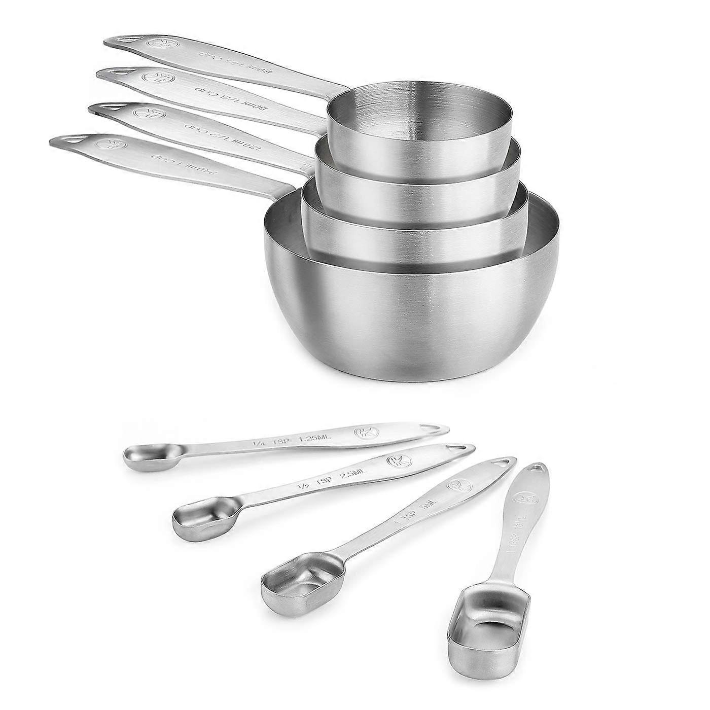 8 Piece Stainless Steel Measuring Cups and Spoons Set for Accurate Dry and Liquid Ingredient Measurement