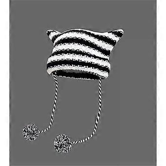 New Cute Devil Knitting Striped Beanie Hat Autumn Winter Knitted Wool Caps Girls Cat Ear Pointed Pullover Women Bonnet Hats