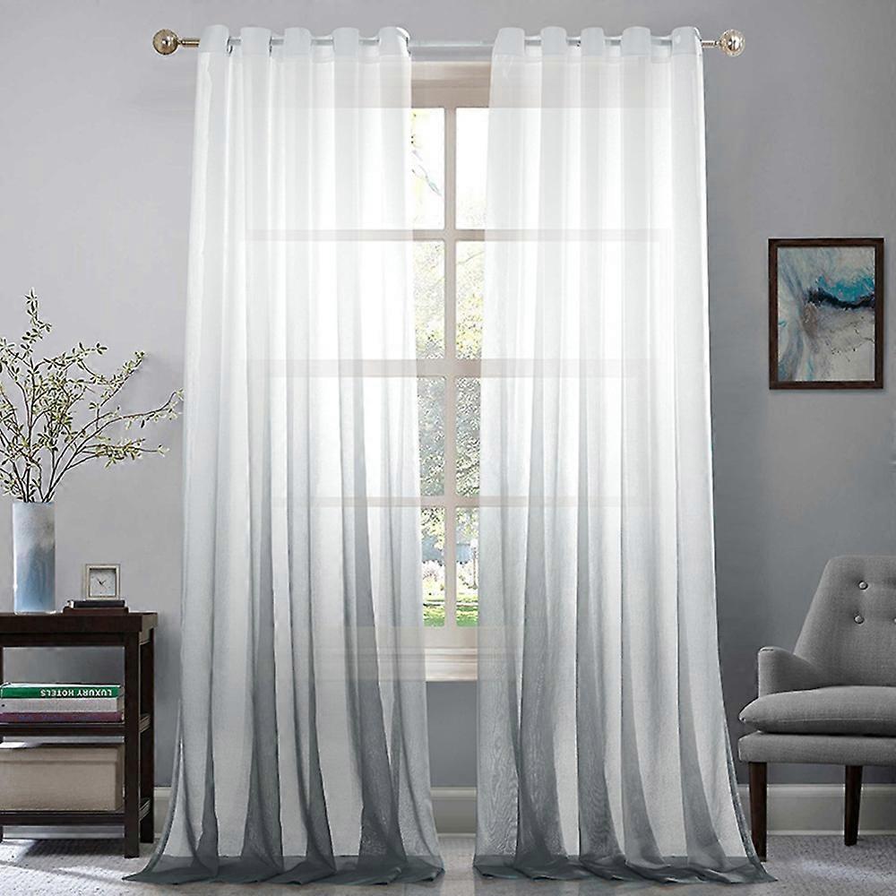 Curtains linen look semi-sheer curtains living room 2 piece set height 244 small width 132 cm gradient curtains with eyelets