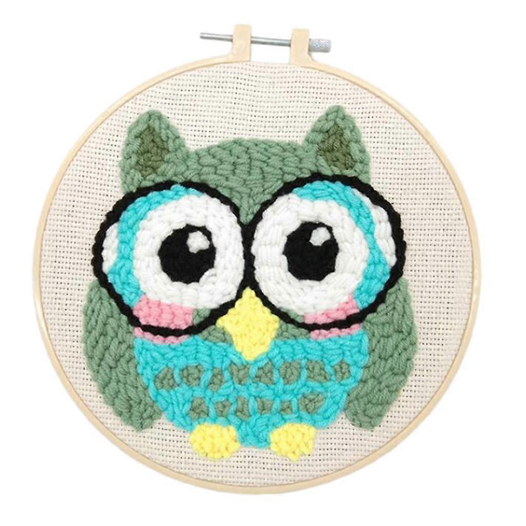 Cute Owl Animal Punch Kits With Basic Tools Punch Pens Soft Yarn