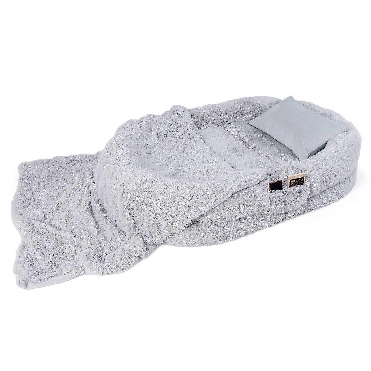 Fluffy dog bed for humans & dogs with washable dog blanket 171 x 115 cm grey