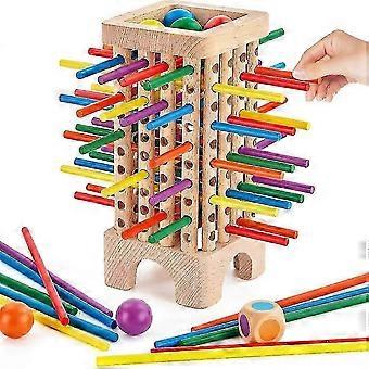Gioco da tavolo in legno, 42 bastoncini colorati, gioco di dadi, giocattolo educativo matematico, divertimento in famiglia, lancio di palline