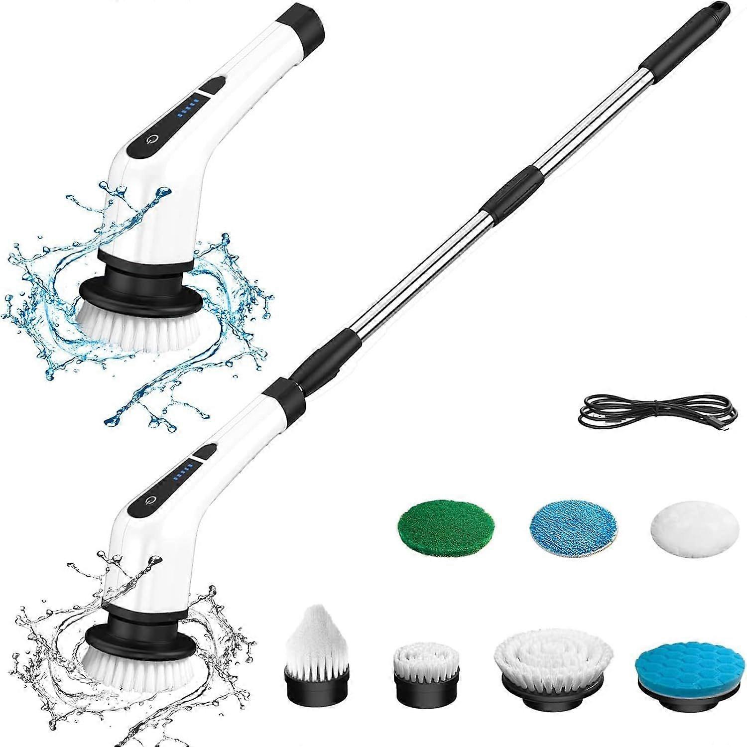3000mAh Cordless Electric Cleaning Brush with 7 Replaceable Brush Heads, Tub and Tile Electric Scrubber Mop with Adjustable Handle for Bathroom, Kitch