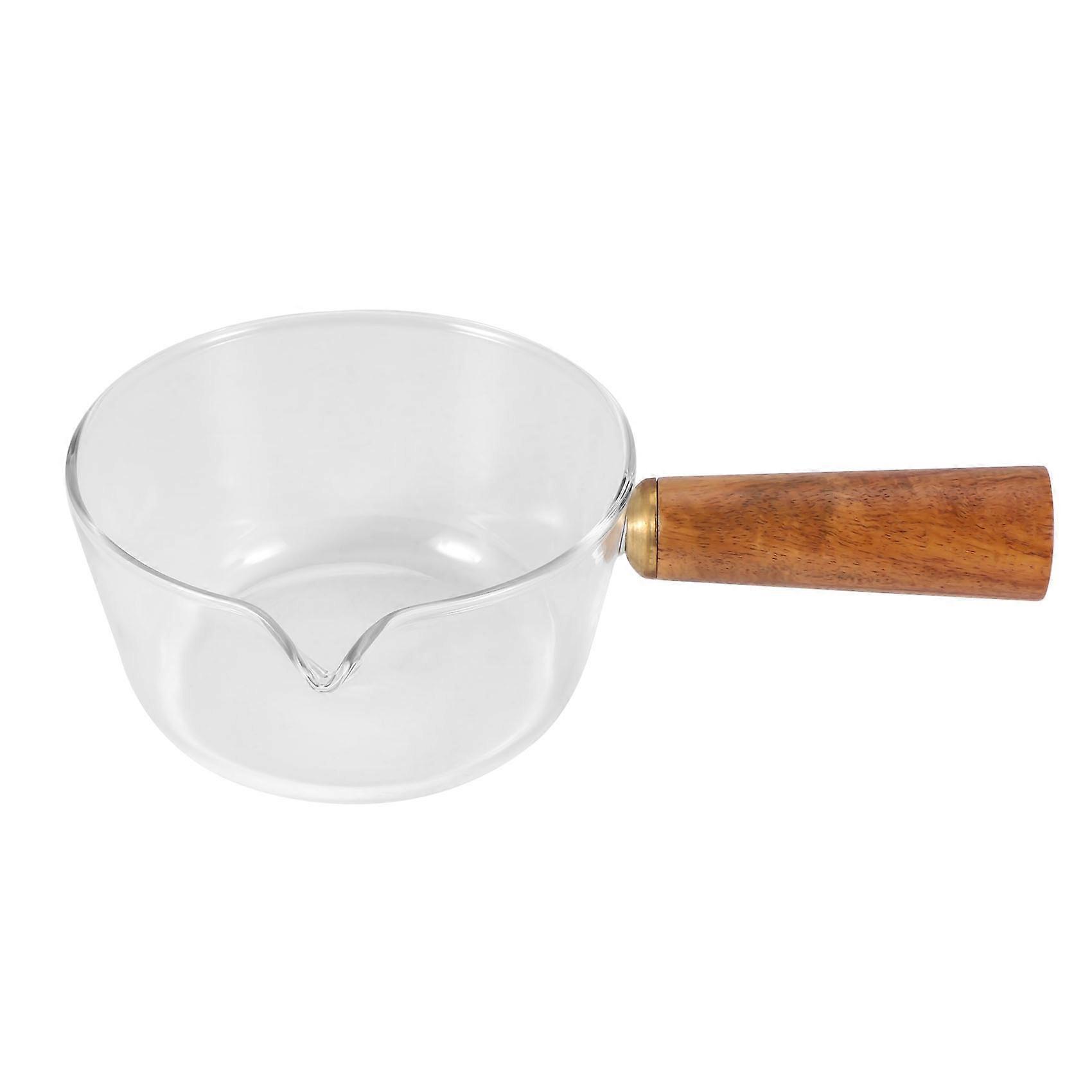 Glass Milk Pot with Wooden Handle 400Ml Cooking Pot for Salad Noodles