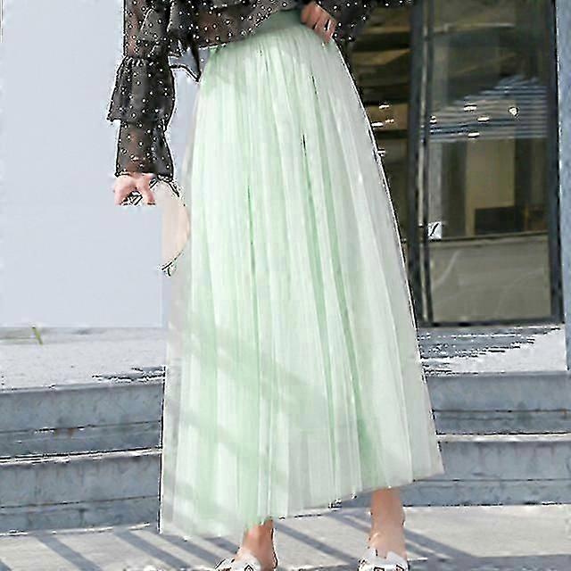 Vintage-Inspired Long Tulle Skirt for Women High-Waisted Elastic Pleated Tutu Skirt with Mesh Layers, Perfect for Spring and Summer