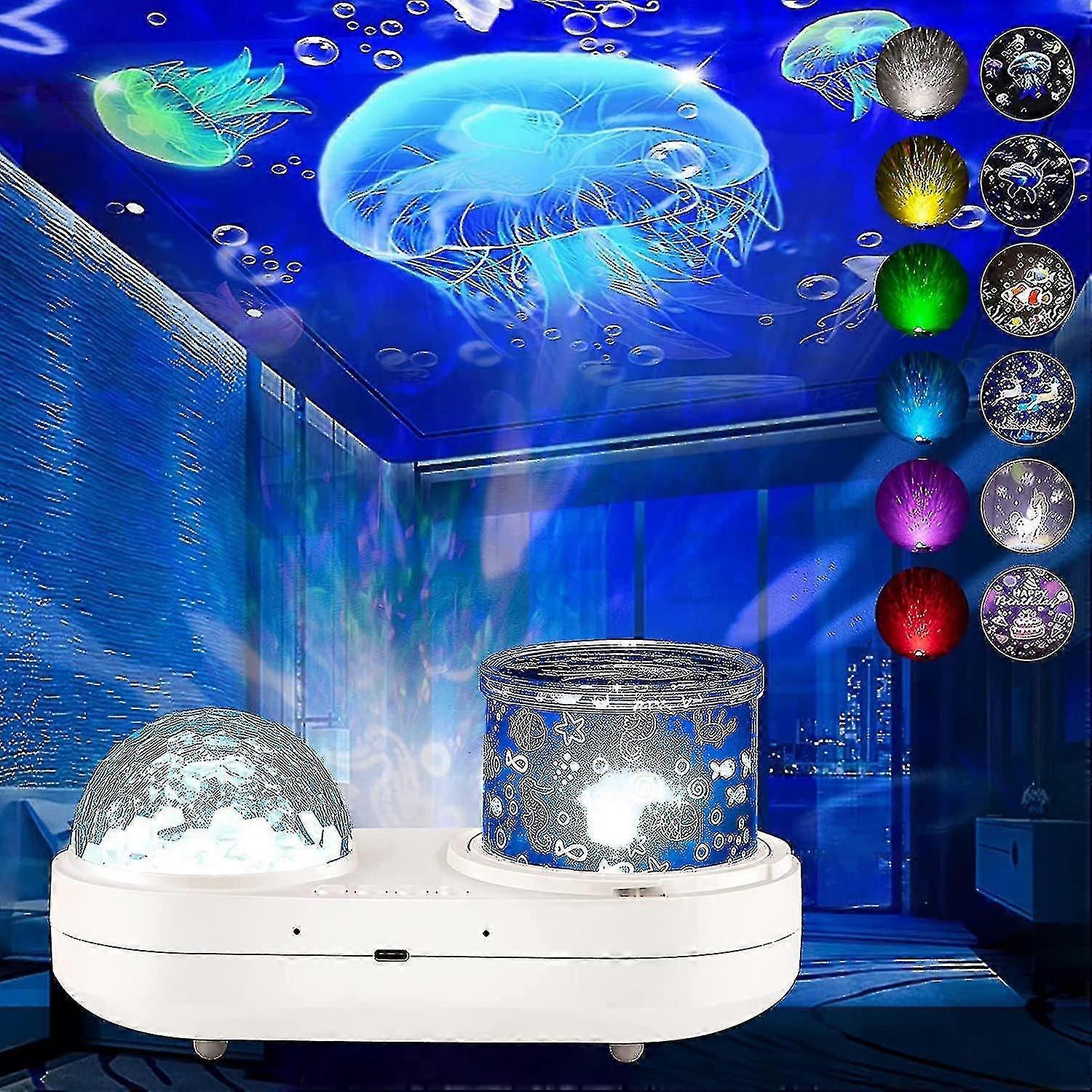 Ocean Light Projector For Bedroom,heytea 360 Degree Rotating Night Lights Projector 6 Colors Double-layer Stereo Projection Effect Galaxy Projection N