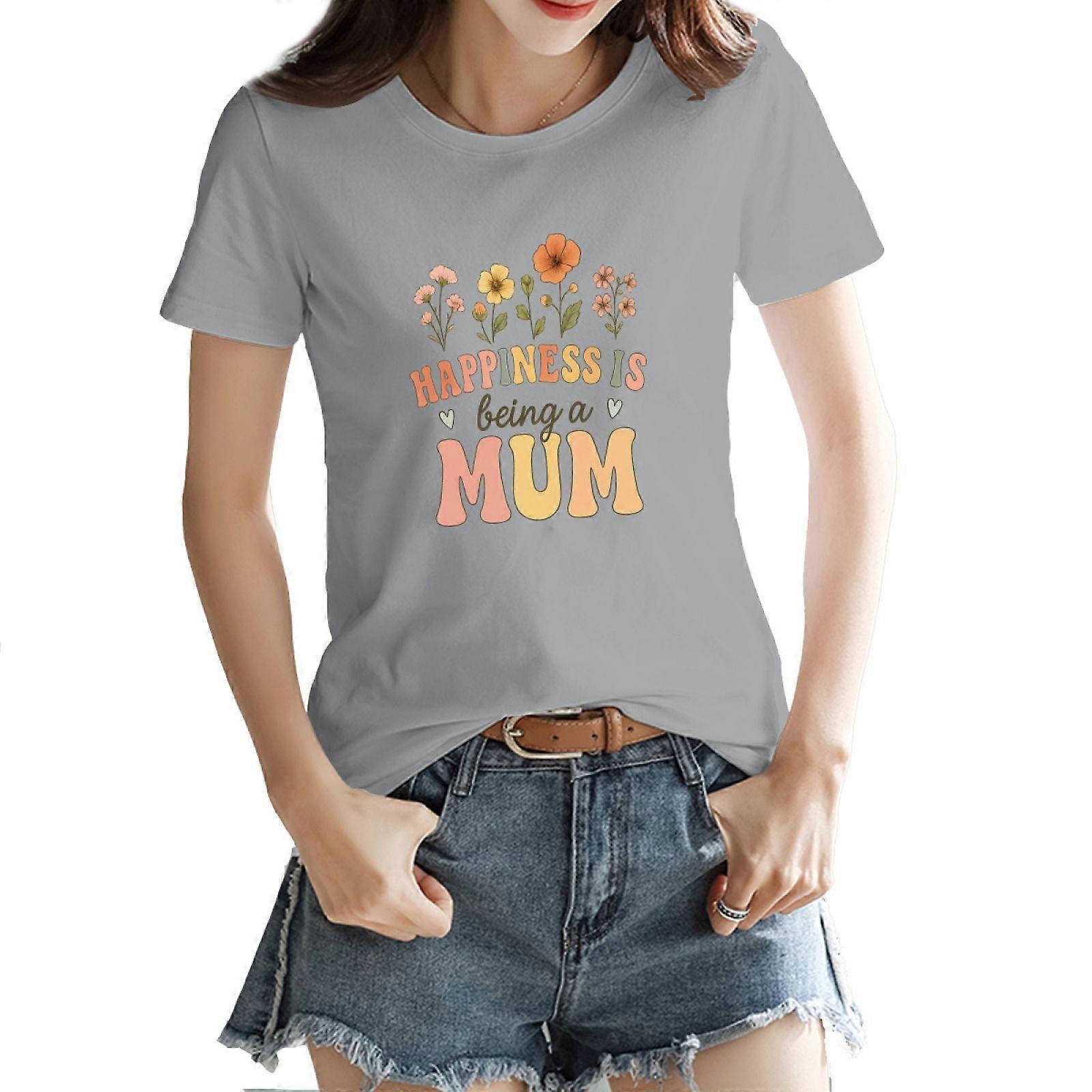 Womens Mothers Day T-Shirt Happiness is Being a Mum Floral Graphic Tee Casual Crew Neck Short Sleeve Top Soft Cotton Sizes SXXL 12 Colors