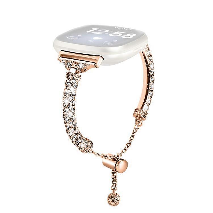 Compatible For Fitbit Versa 3 / Sense Watch Band Bling Rhinestone Decor Copper Bracelet Strap