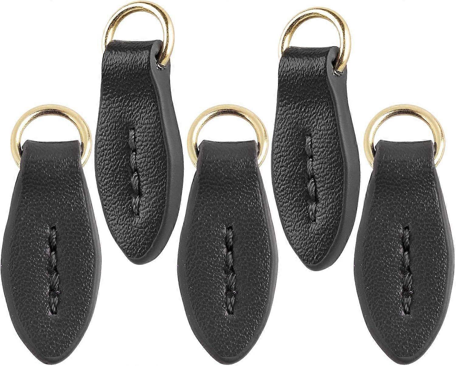 5 Pack Leaf Shape Leather Zip Puller Replacement Zipper Heads for Luggage Backpack Jacket Suitcase Black
