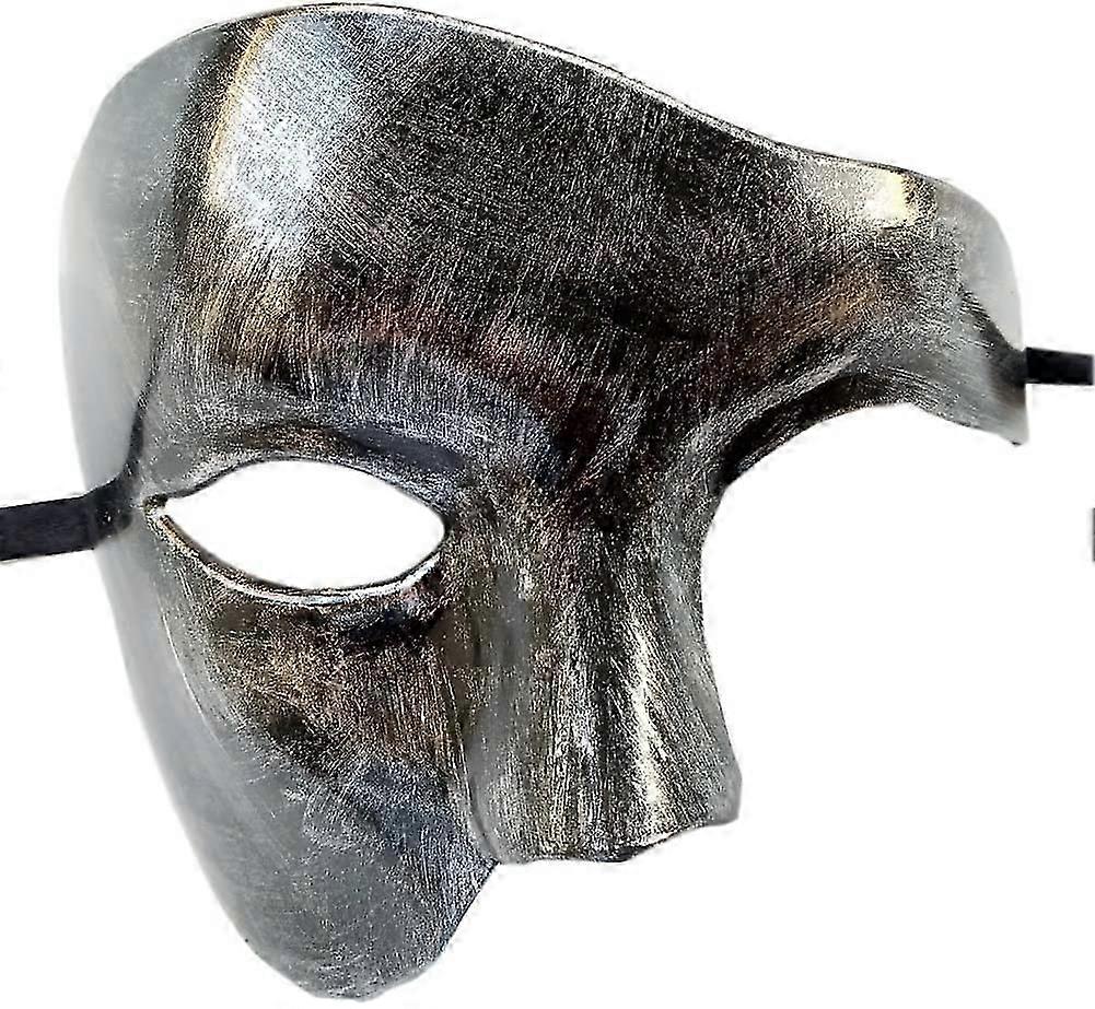 1 Masquerade Mask Retro Phantom Of The Opera One Eye Half Face Costume, Half Face Phantom Mask (ancient Silver Black)