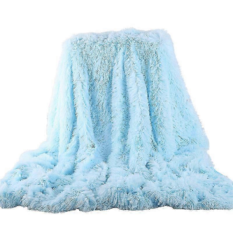 Super blødt plys tæppe til sofa, fluffy pels tæppe, varmt og hyggeligt tæppe til vinteren (80 x 120 cm, lyseblå)
