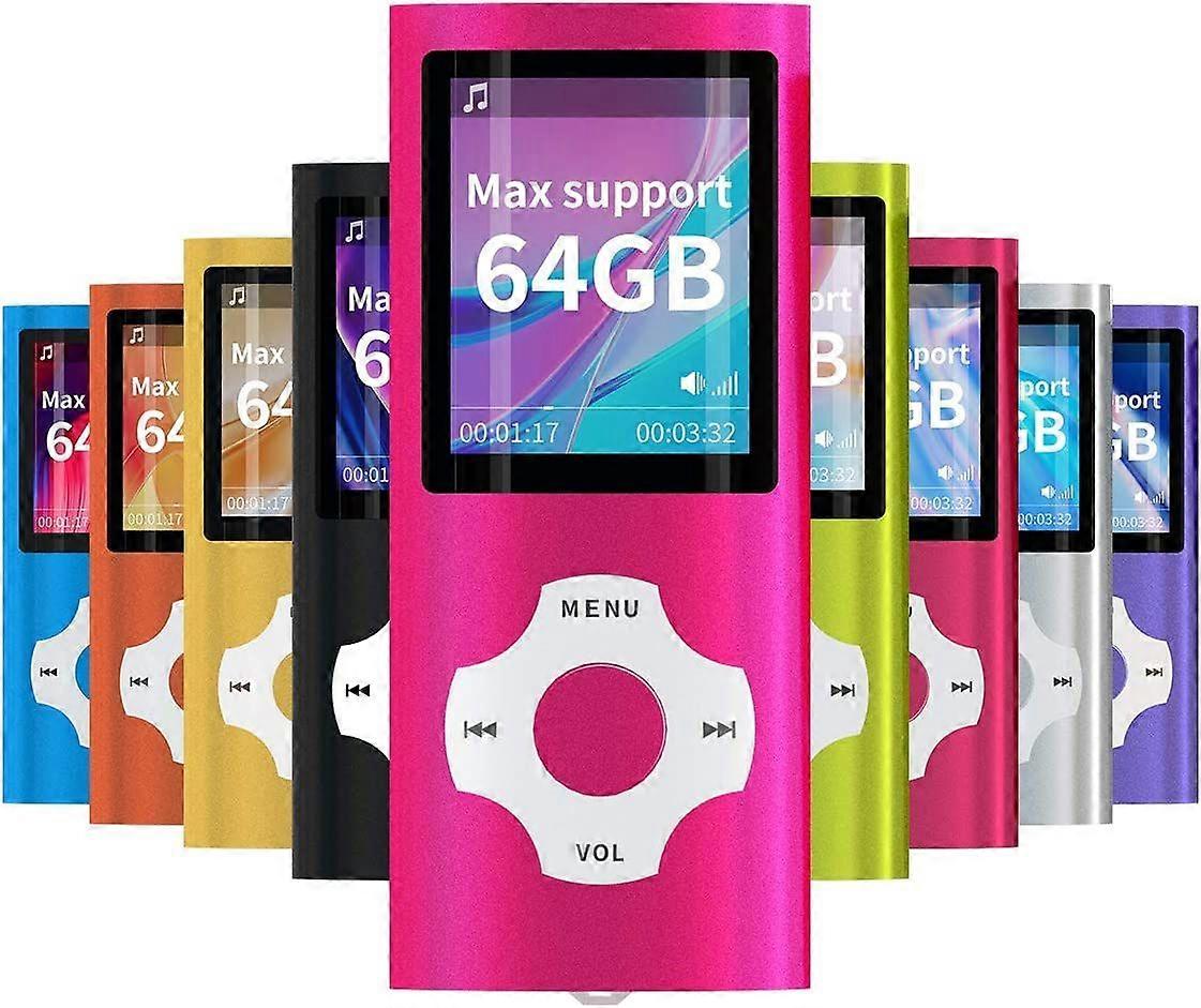 MP3 Player Portable Music Player, 1.8 Inch LCD Screen with Video/Voice Record/FM Radio/E-Book/Photo Viewer, Max Support 64GB Pink