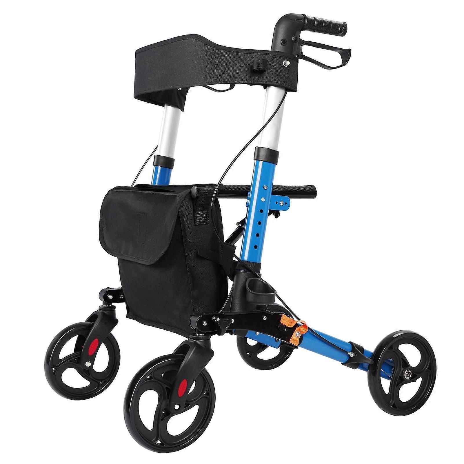 Rollator Walker for Seniors, Thumb Press Button for Height Adjustment, 4 x 8' Wheels, Blue