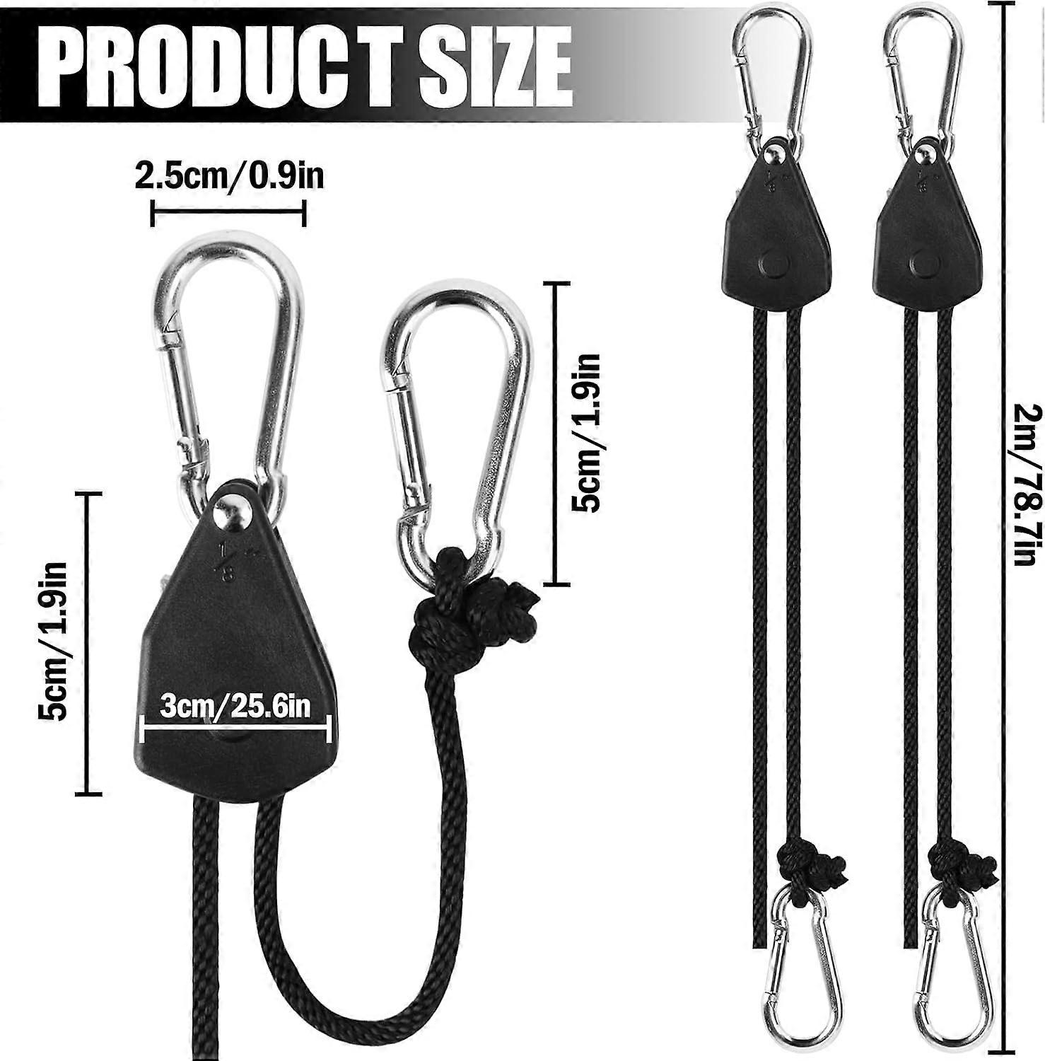 Pack of 4 Rope Tensioners Metal Rope Ratchet with Hooks and 2 m Adjustable Guy Ropes for Plant Lamp