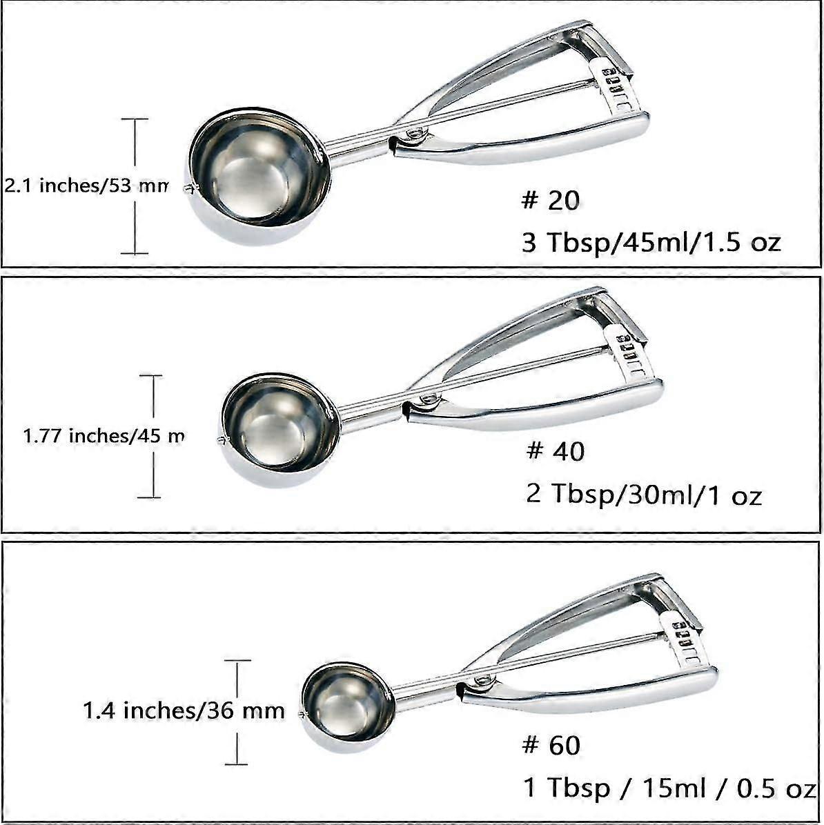 Cookie Scoop Set - Malá/1 polévková lžíce, Střední/2 lžíce, Velká/3 lžíce - Zmrzlinová kopeček Set