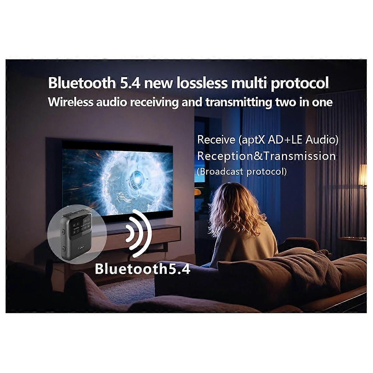 Bluetooth 5.4 Audio Receiver Transmitter -LL/HD/AD LC3 Auracast LE Audio Adapter Wireless Stereo Mus