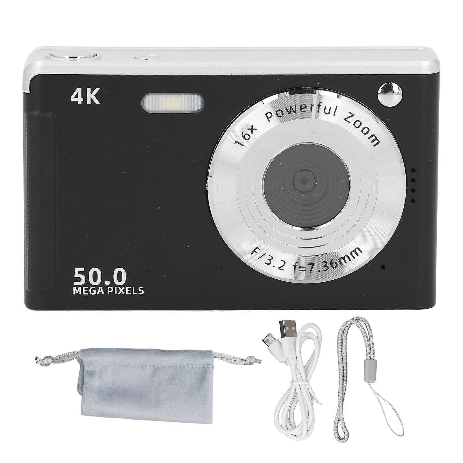 4K 50MP Digital Camera with 16x Zoom - Compact, Autofocus, Perfect for Student Photography