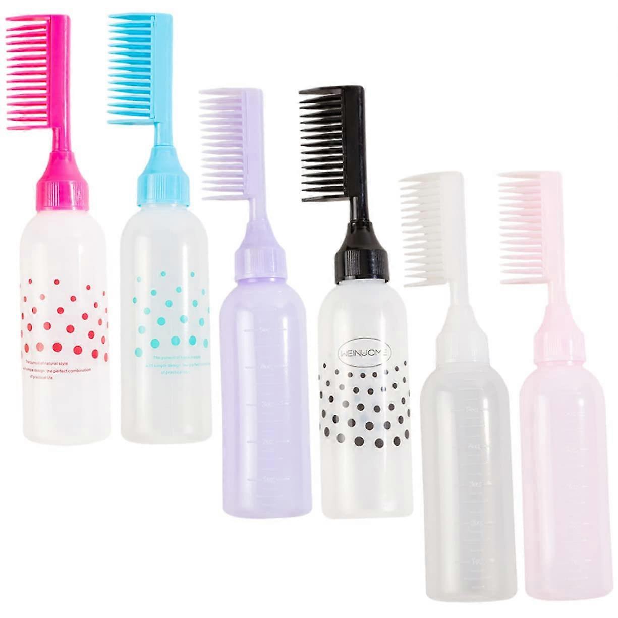 6Pcs Hair Dye Applicator Bottles with Comb for Root Application, Durable, Refillable, Easy Hair Coloring Tools