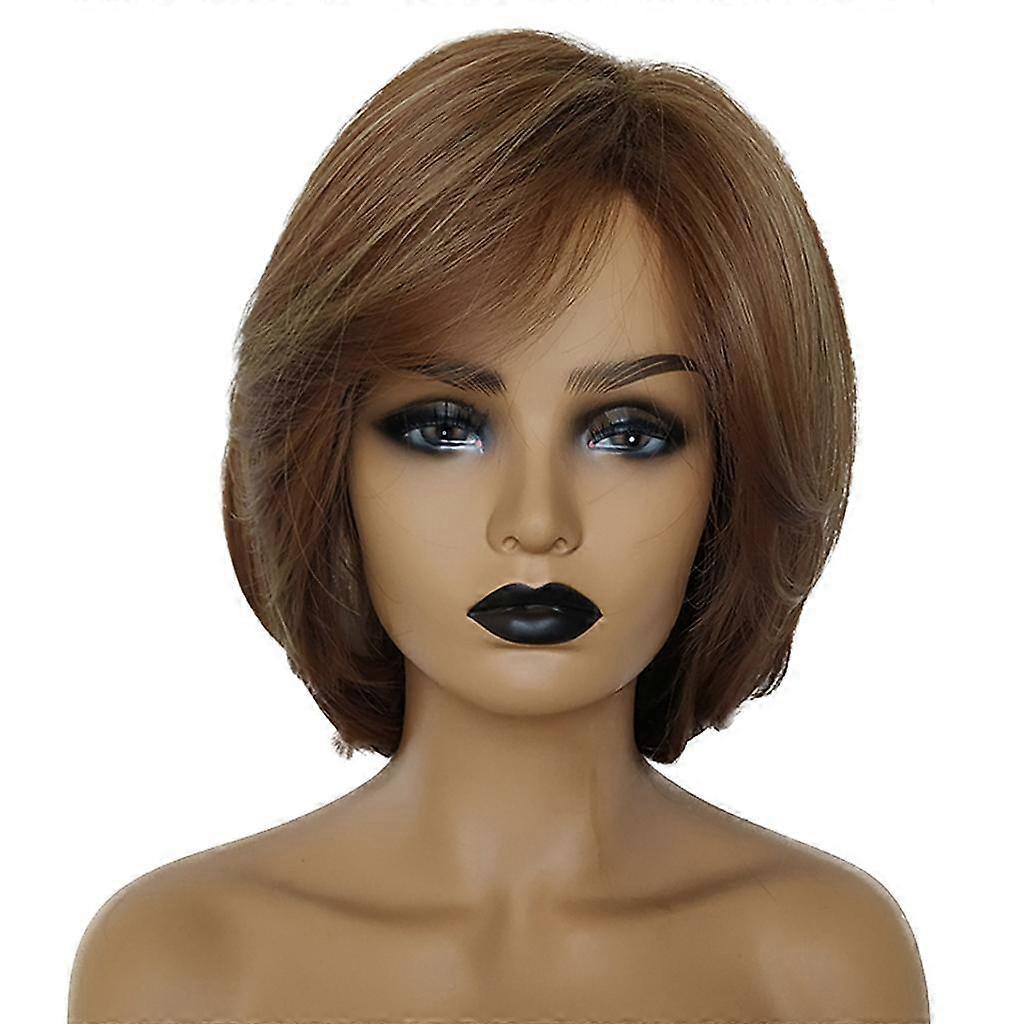Realistic Resistant Synthetic Side Part Wigs Short Brown Wig 14"