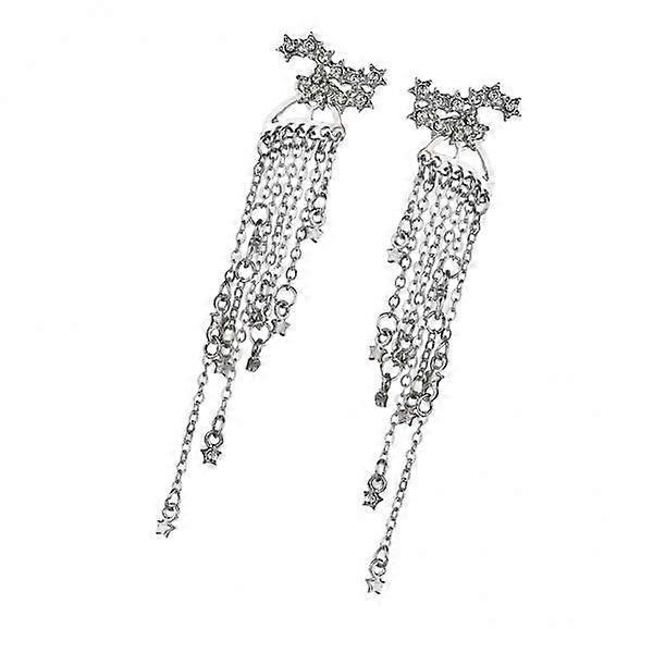 2-7pack Minimalism Sparkle Star Long Tassels Drop Dangle Earrings Stud Silver