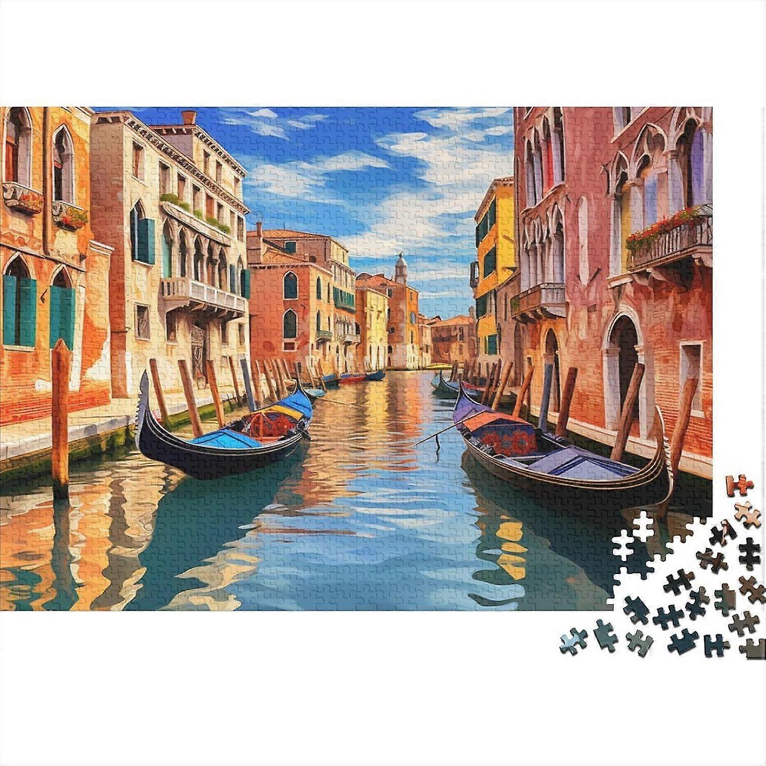 Venice Canal View Jigsaw Puzzles for Adults Wooden Landscape Puzzle with Precise Interlocking Design Challenge Educational Family Games for Adults Kid
