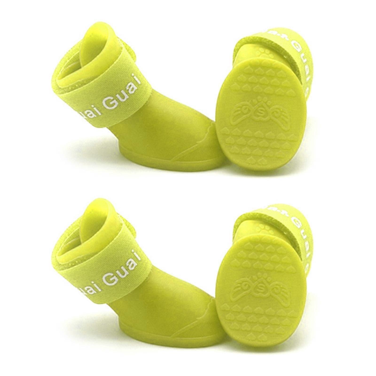 4Pcs/Set Dog Boots Waterproof Silicone Shoes with Adjutable Strap Non-Slip Sole for Pet Outdoor for Small Medium Dogs  Yellow S