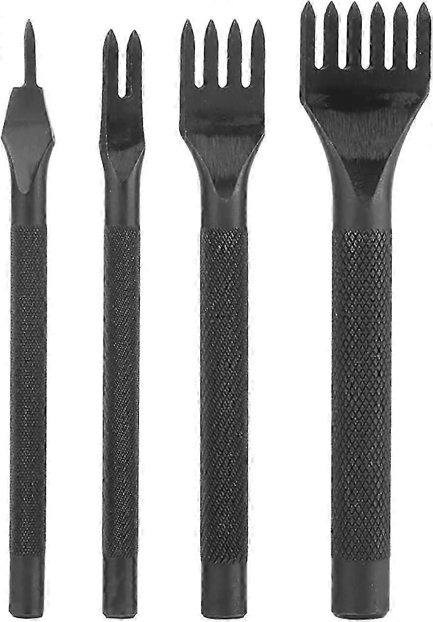 Steel DIY Diamond Lacing Stitching Chisel Set for Leather Craft Projects, 4mm Tooth Punching Tool with 1/2/4/6 Prong Options for Various App