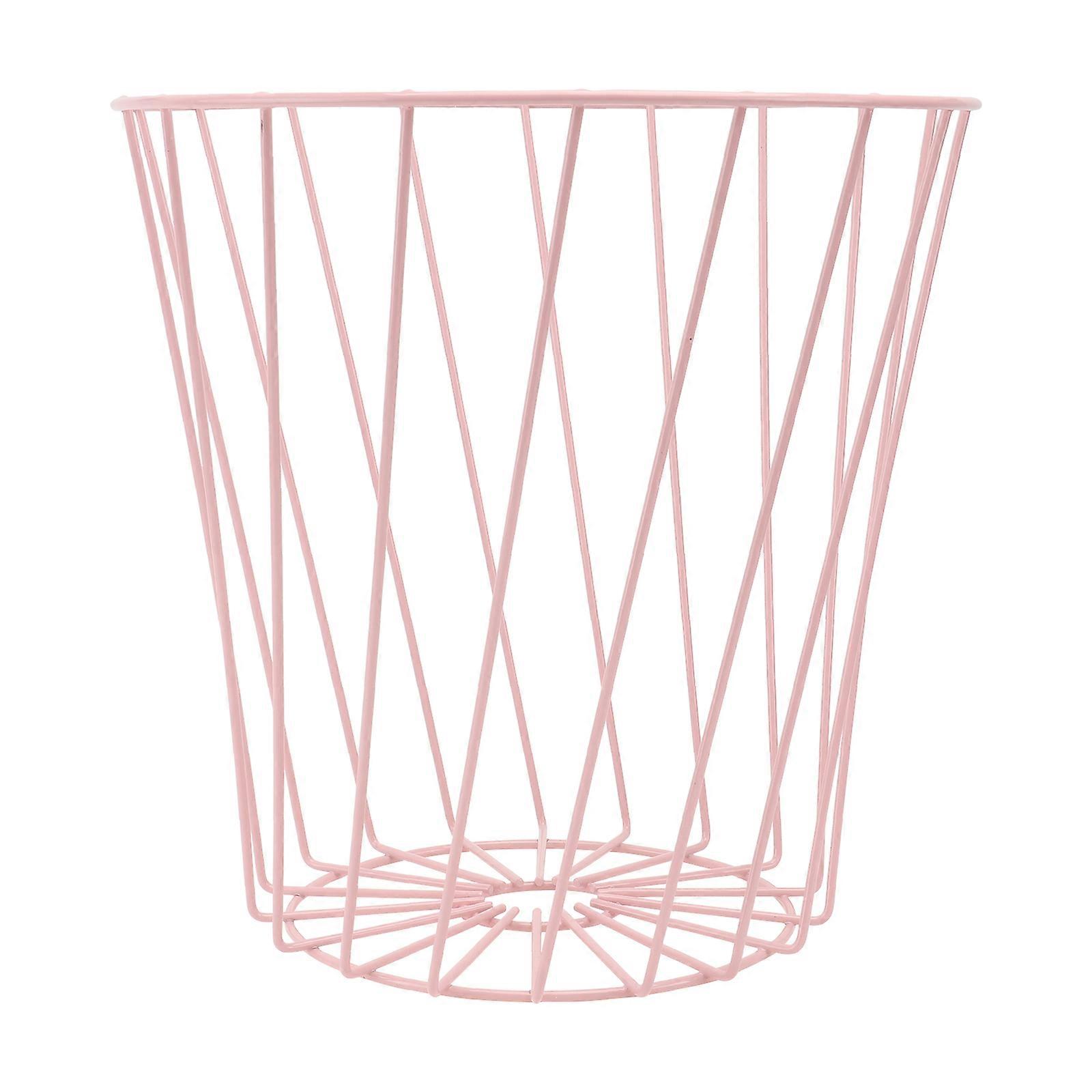 Pink Metal Trash Can for Litter Made of Iron with Hollow Out Design and Wide Application for Home Office Kitchen Bedroom
