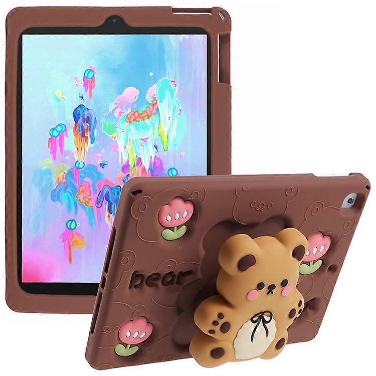 Compatible For iPad 9.7-inch (2018) / (2017) Silicone Case Bear Kickstand Tulip Tablet Cover