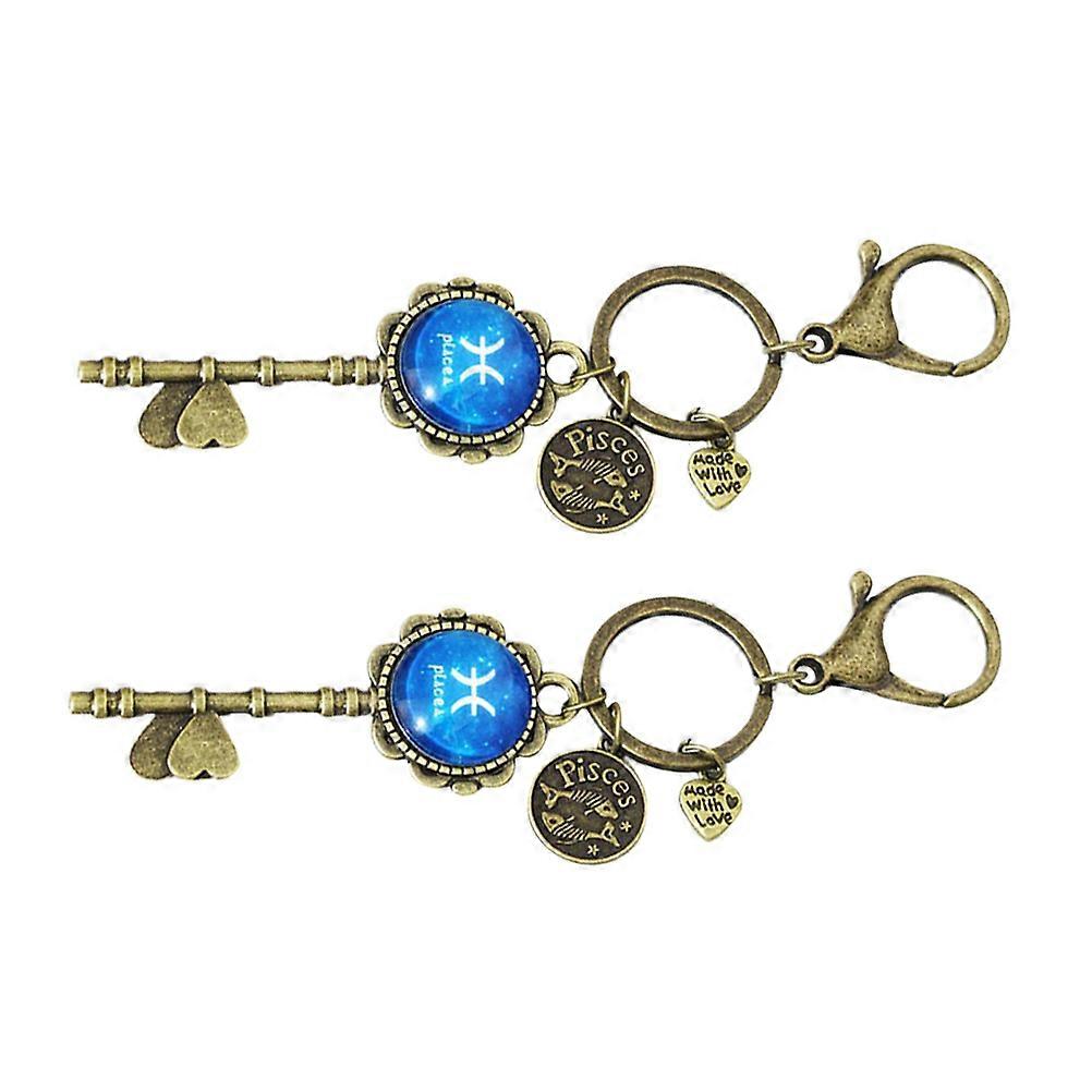 2個12ルミナスキーホルダータイムキーホルダーペンダントキーホルダーリングデコレーションプレゼントハンギングオーナメント(うお座)