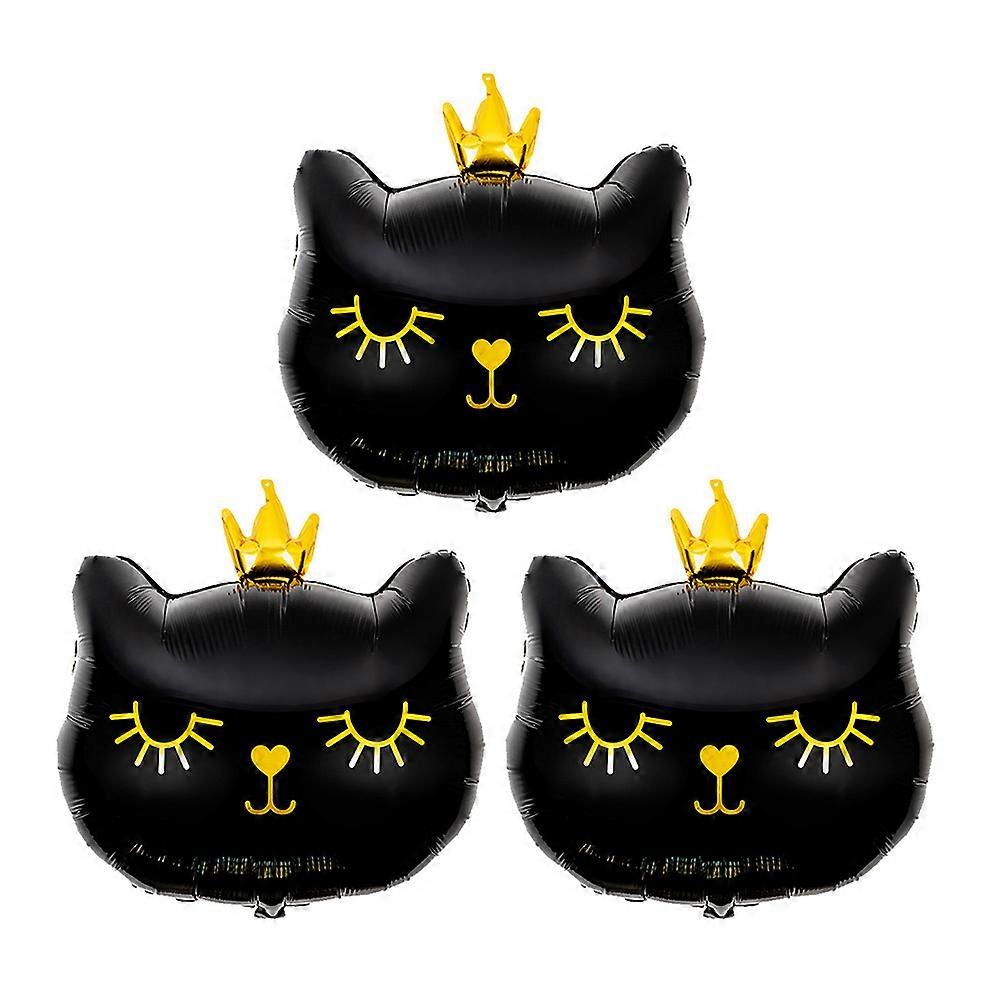 3pcs Foil Balloons Set Cat Theme Party Decorations, Crown Cat Print for Birthdays, Photo Props & Festive Occasions