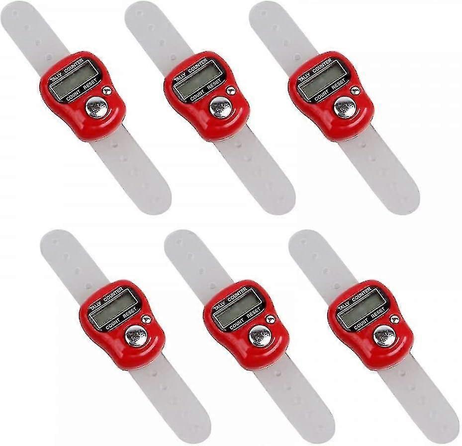 6 Pcs ABS Mini Digital Finger Clicker Counter for Statistics--Red