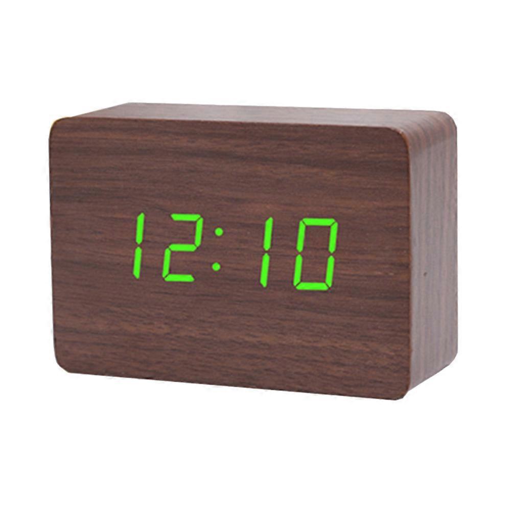 Bedside Clock Temperature Display Wooden Clock Modern Style Brown 10.5*6.5*3.7 Cm 1Set