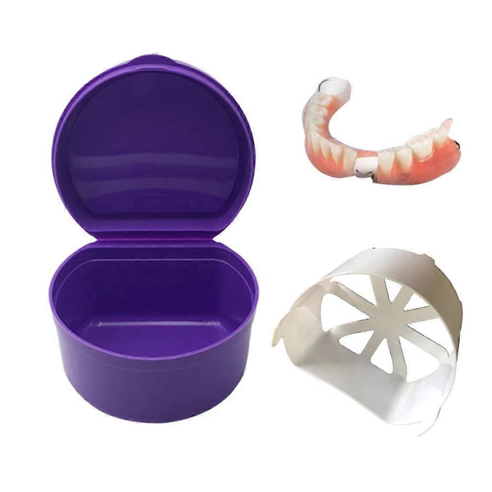Denture Case, Denture Bath Denture Cup with Strainer,False Teeth Storage Box with Denture Brush Basket Net Container Holder