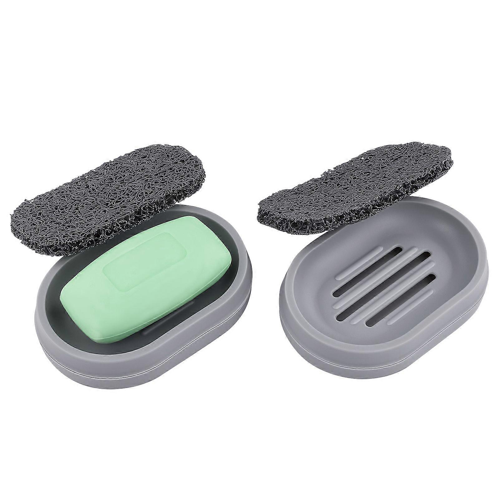 Topbathy 2pcs Soap Holder With 2pcs Soap Saver Pads Portable Lightweight Sponge Tray