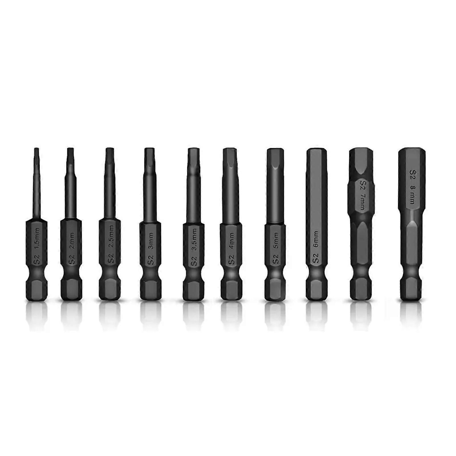 BohrerBitSet with hex key SAE/metric, BitSet for magnetic screwdriver 1/4 inch, 10 pieces (Metric)