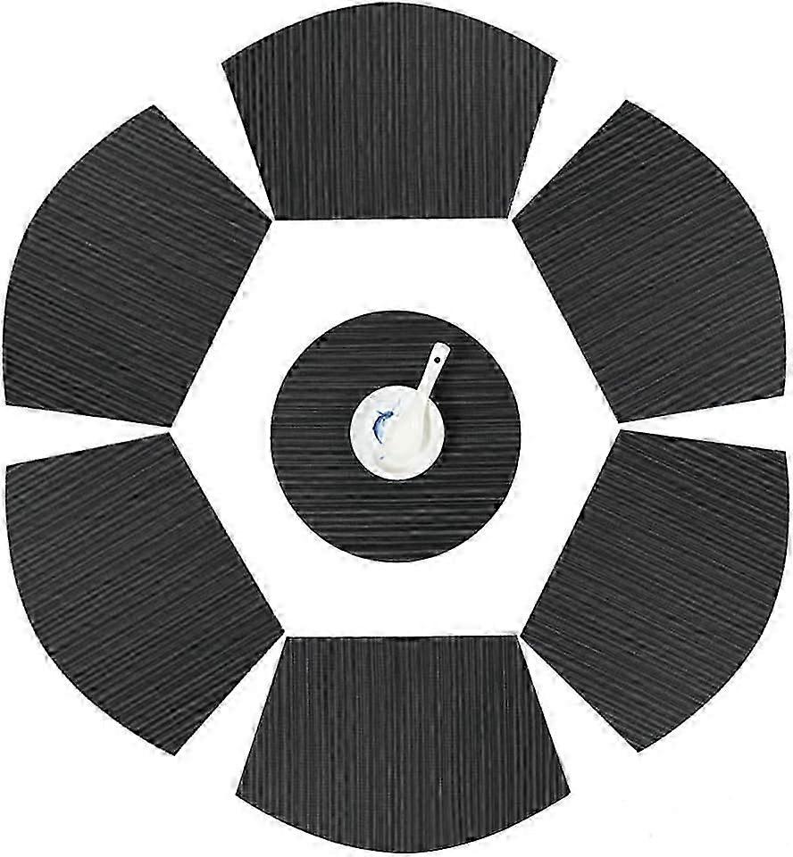 Set of 7 Washable Round Table Placemats for Dining Table (Black)