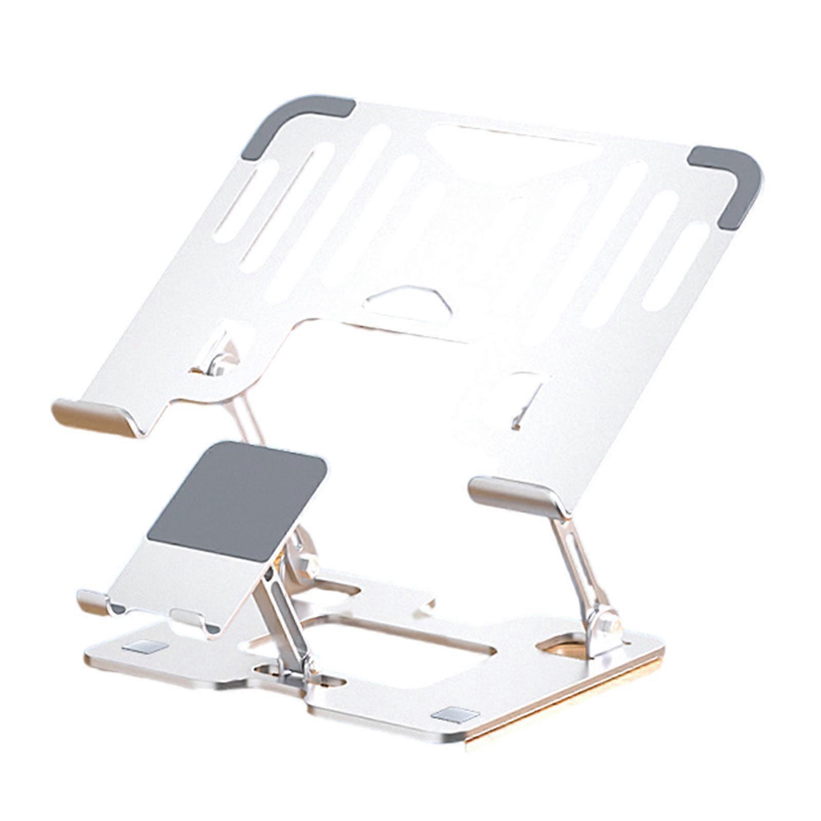人間工学に基づいたダブルアームラップトップ電話ホルダー折りたたみ式アルミニウムスタンド滑り止めシリコングリップ調整ノートブック電話用シルバー