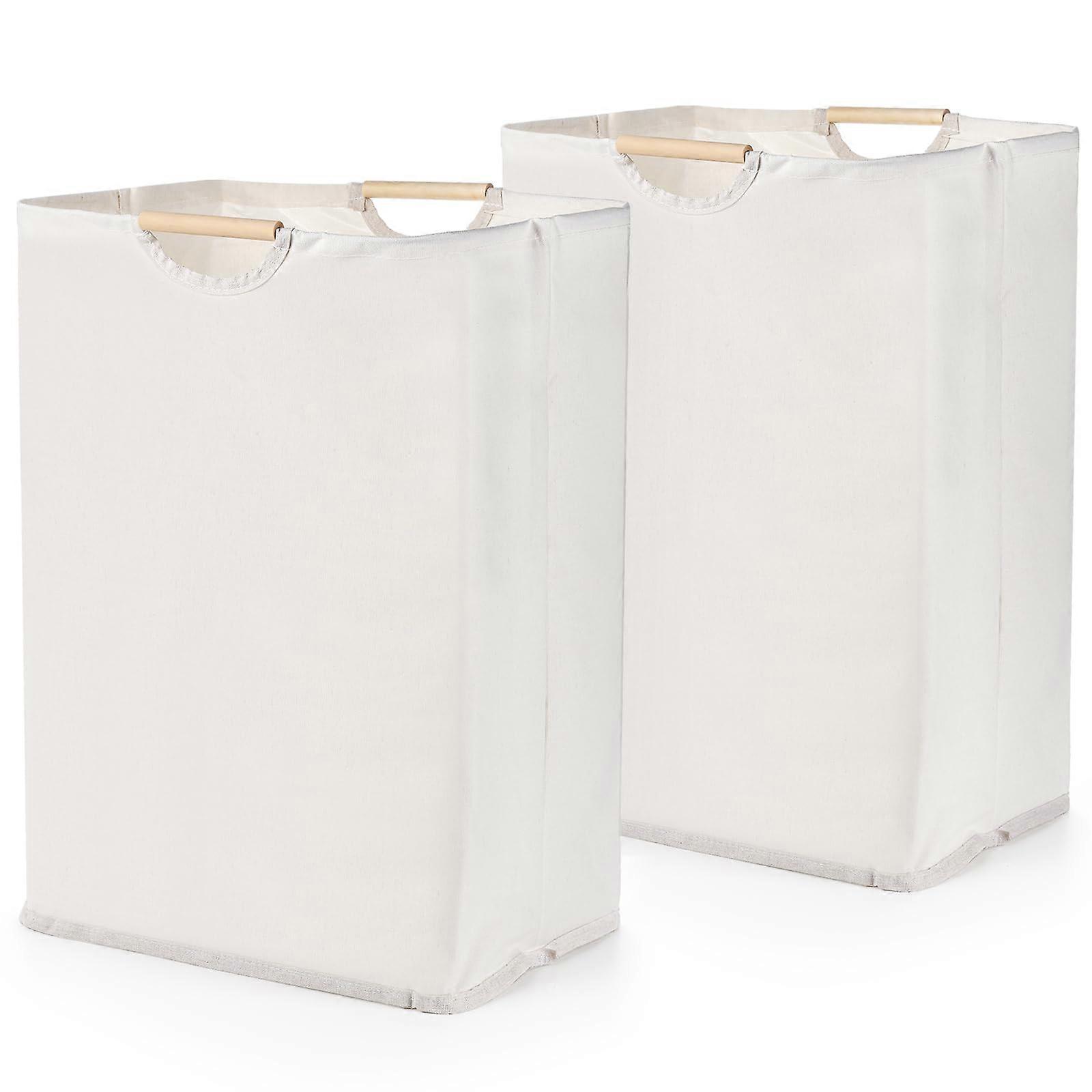 Large Laundry Basket Set of 2, 60L Waterproof Foldable Hamper with Handle for Clothes, Toys, Beige, Freestanding Storage